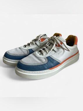 Men's Two-Tone Gray and Blue Casual Sneakers with Orange Trim